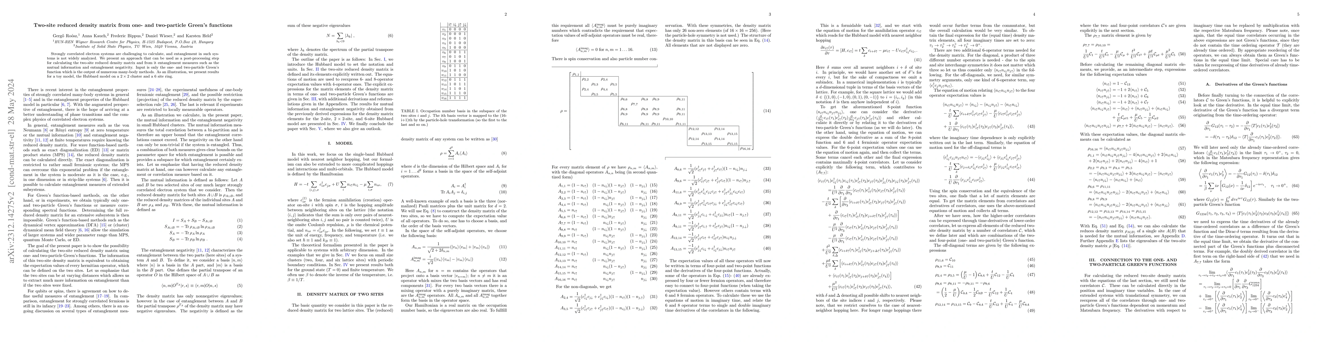 Thumbnail for Two-site reduced density matrix from one- and two-particle Green's
  functions