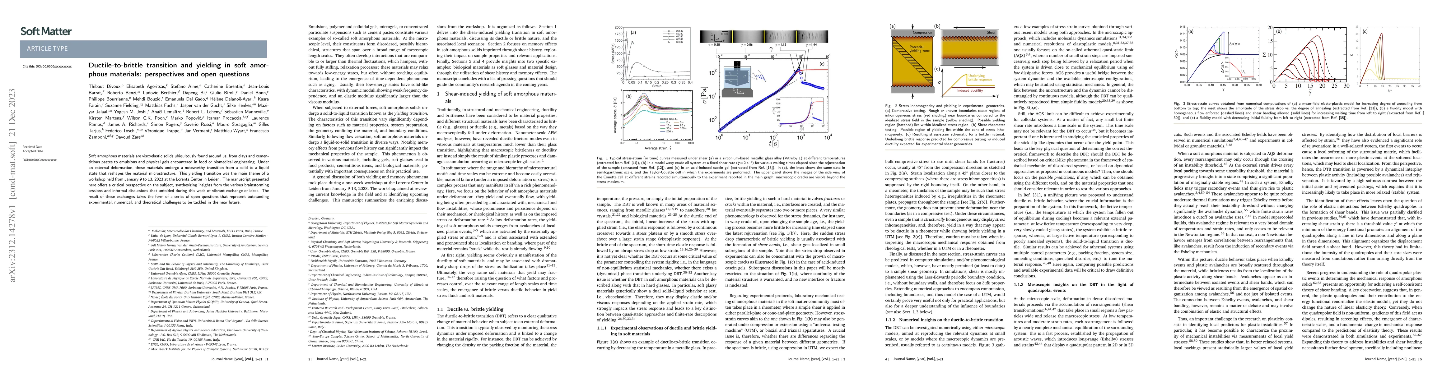 Thumbnail for Ductile-to-brittle transition and yielding in soft amorphous materials:
  perspectives and open questions