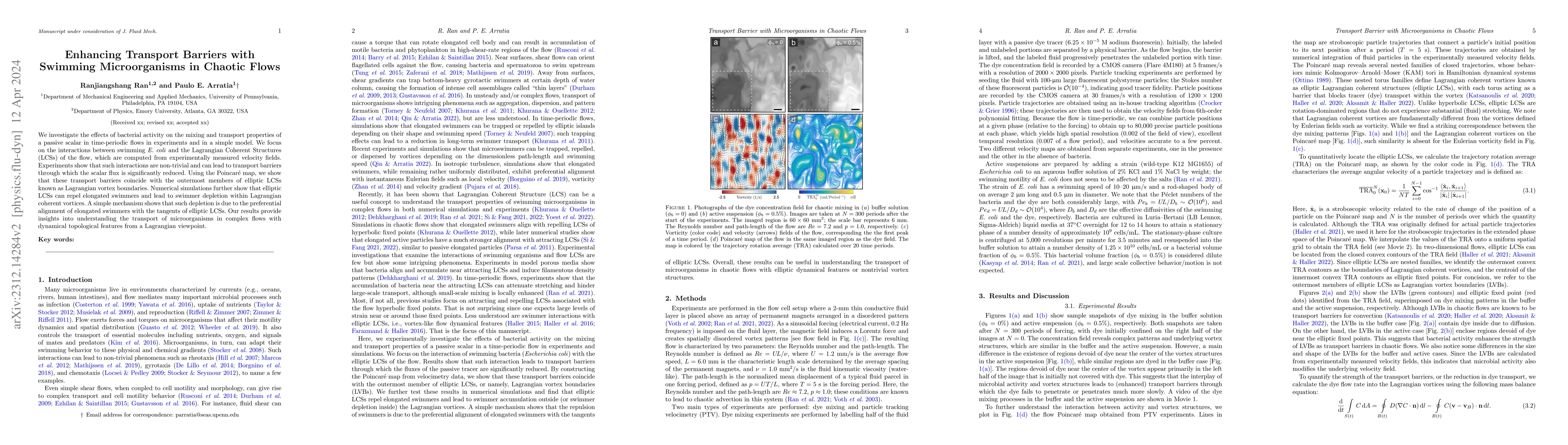 Thumbnail for Enhancing Transport Barriers with Swimming Microorganisms in Chaotic
  Flows
