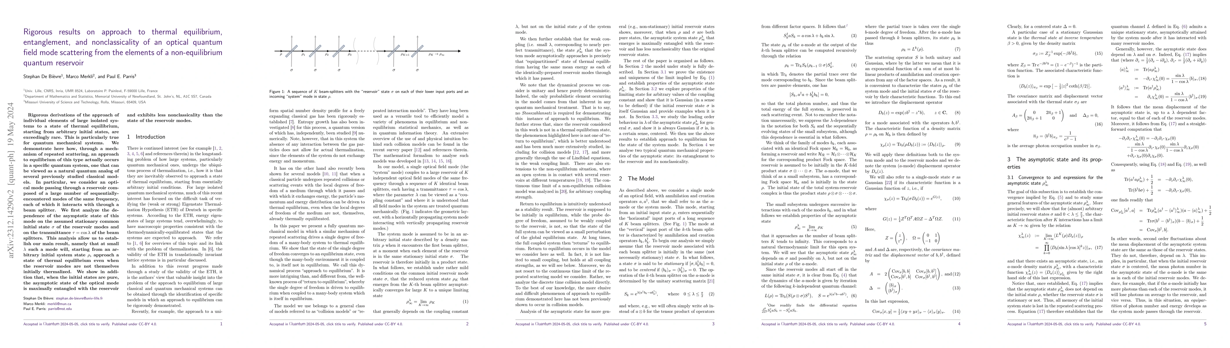 Thumbnail for Rigorous results on approach to thermal equilibrium, entanglement, and
  nonclassicality of an optical quantum field mode scattering from the elements
  of a non-equilibrium quantum reservoir