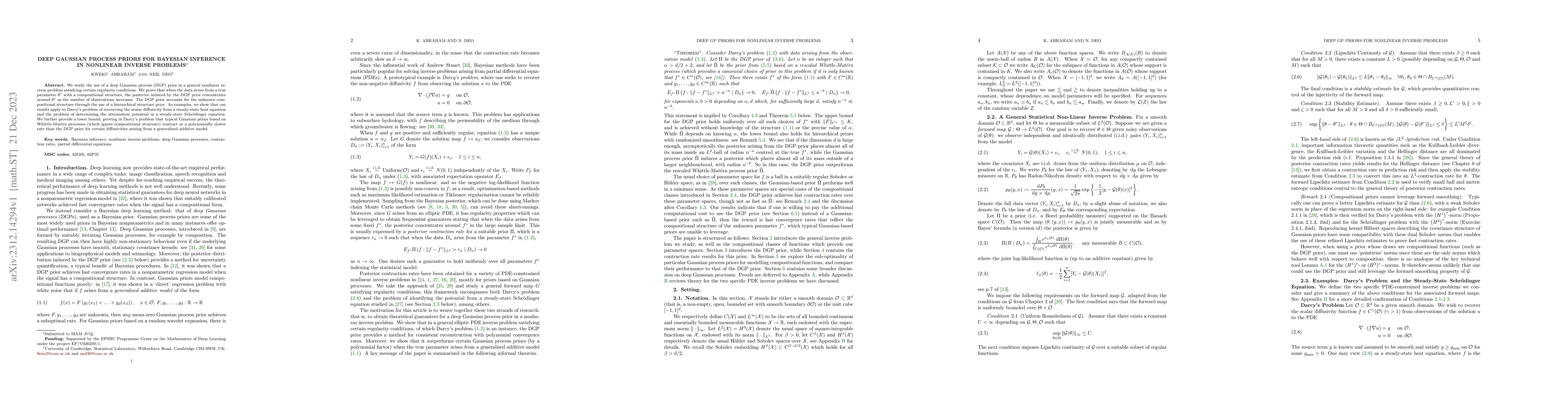Thumbnail for Deep Gaussian Process Priors for Bayesian Inference in Nonlinear Inverse
  Problems