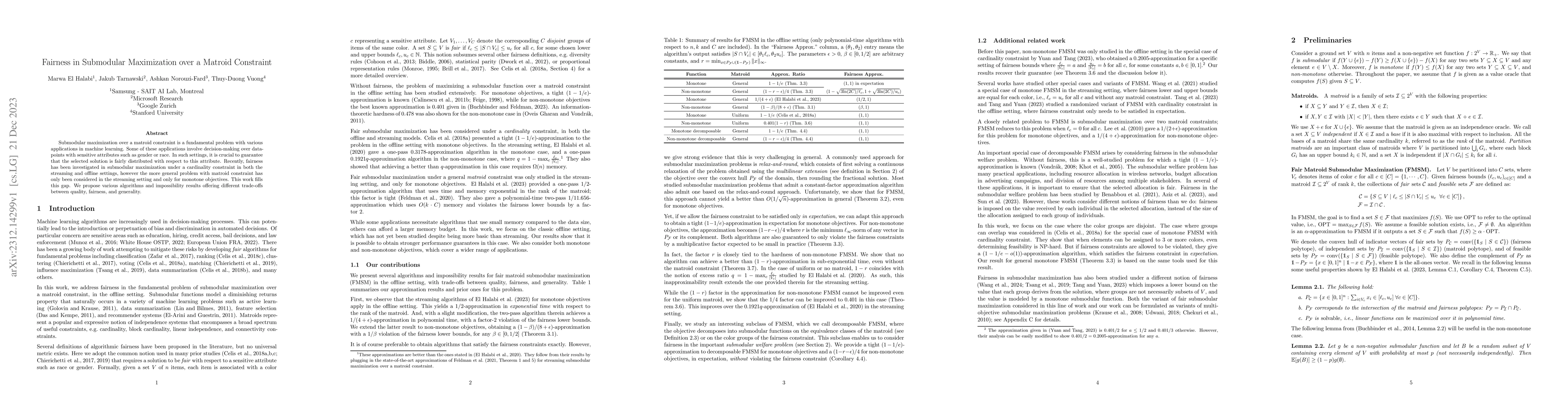Thumbnail for Fairness in Submodular Maximization over a Matroid Constraint