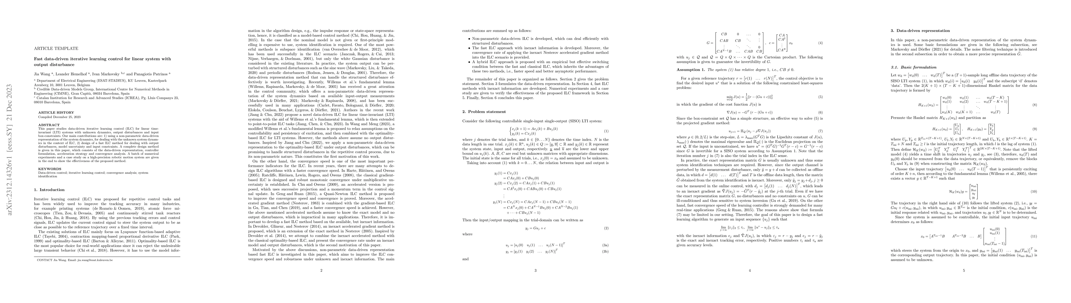 Thumbnail for Fast data-driven iterative learning control for linear system with
  output disturbance
