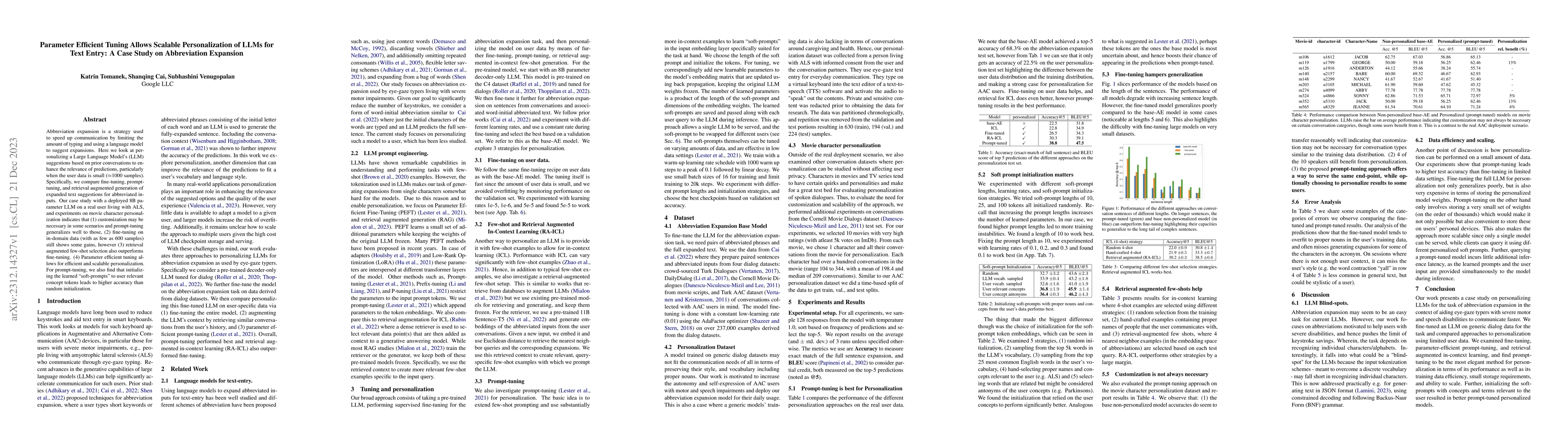 Thumbnail for Parameter Efficient Tuning Allows Scalable Personalization of LLMs for
  Text Entry: A Case Study on Abbreviation Expansion