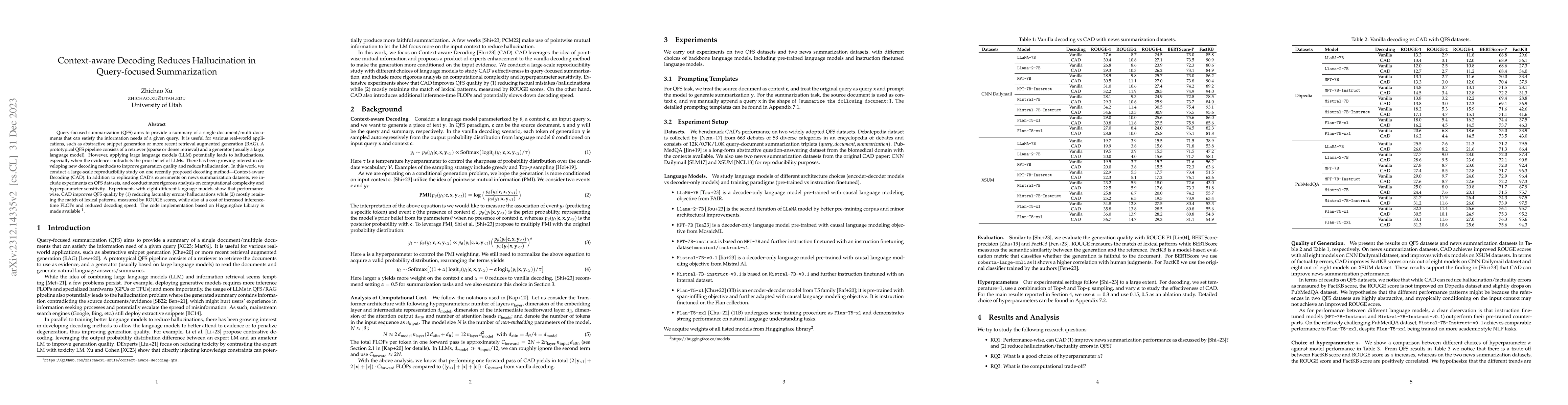 Thumbnail for Context-aware Decoding Reduces Hallucination in Query-focused
  Summarization
