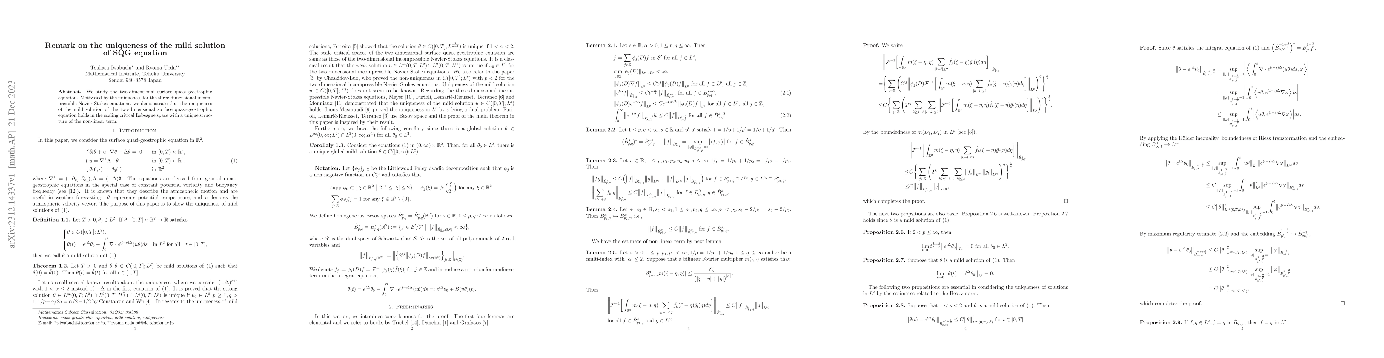 Thumbnail for Remark on the uniqueness of the mild solution of SQG equation