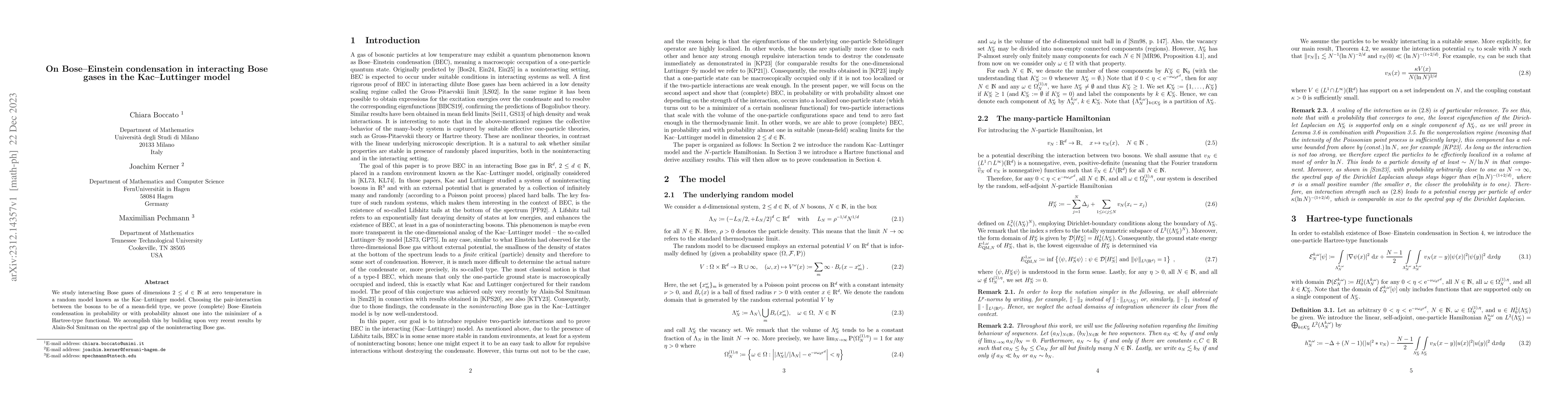 Thumbnail for On Bose-Einstein condensation in interacting Bose gases in the
  Kac-Luttinger model