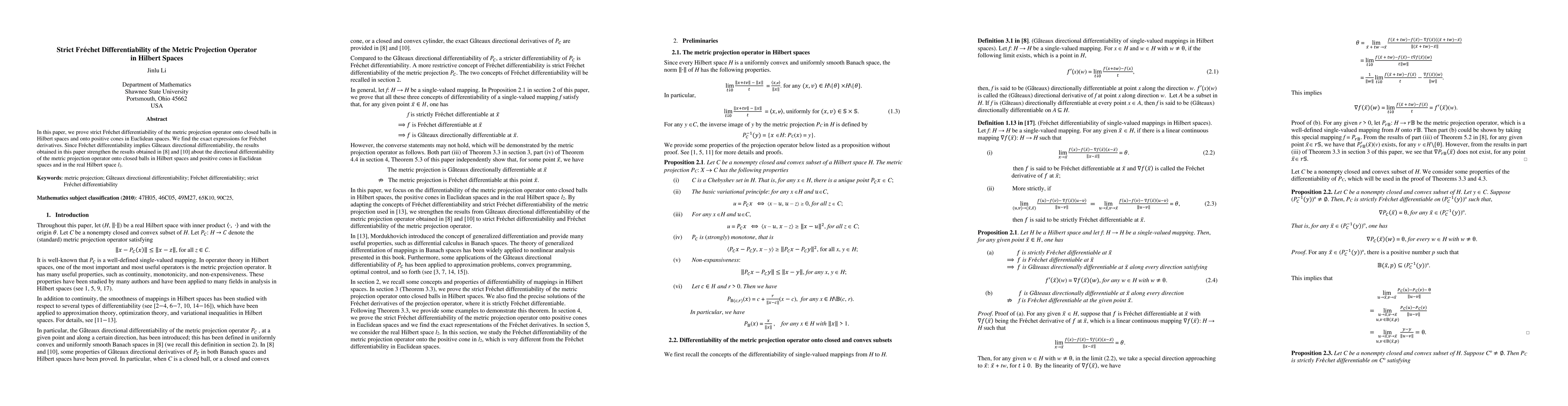 Thumbnail for Strict Frechet Differentiability of the Metric Projection Operator in
  Hilbert Spaces