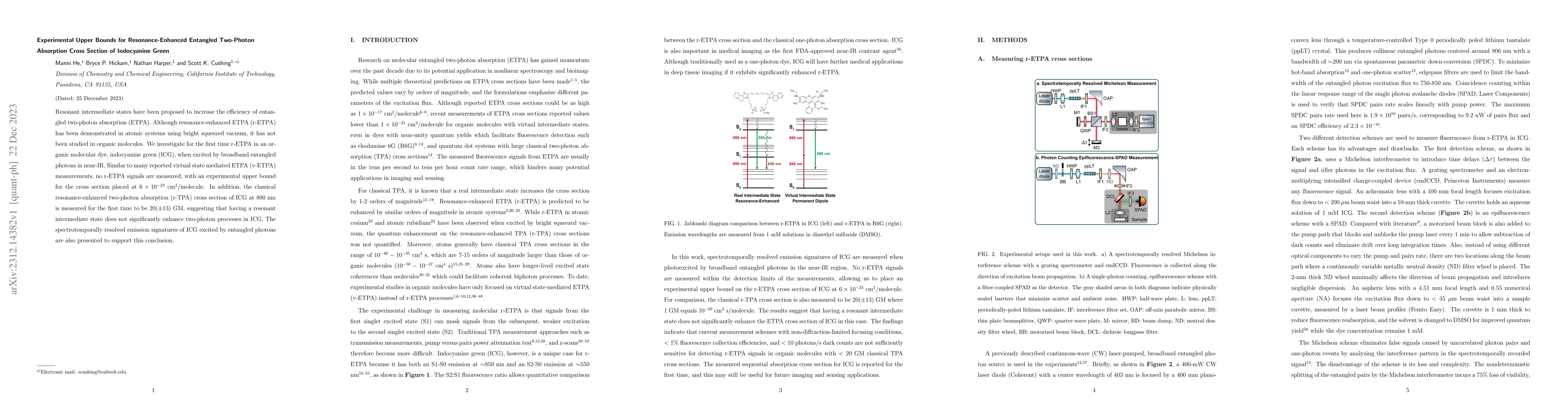 Thumbnail for Experimental Upper Bounds for Resonance-Enhanced Entangled Two-Photon
  Absorption Cross Section of Indocyanine Green