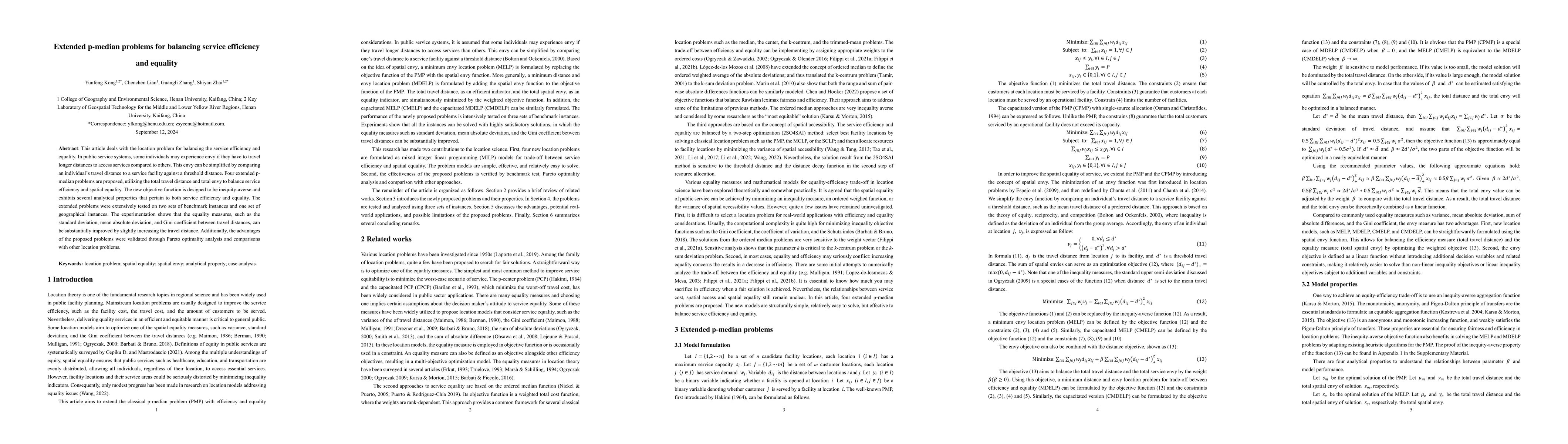 Thumbnail for Extended p-median problems for balancing service efficiency and equality