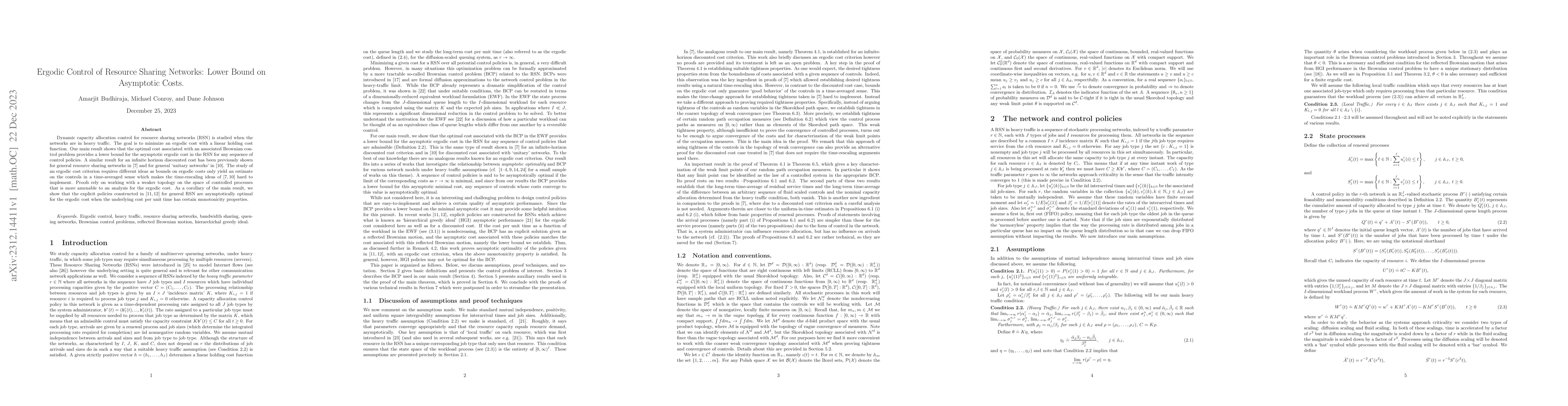 Thumbnail for Ergodic Control of Resource Sharing Networks: Lower Bound on Asymptotic
  Costs