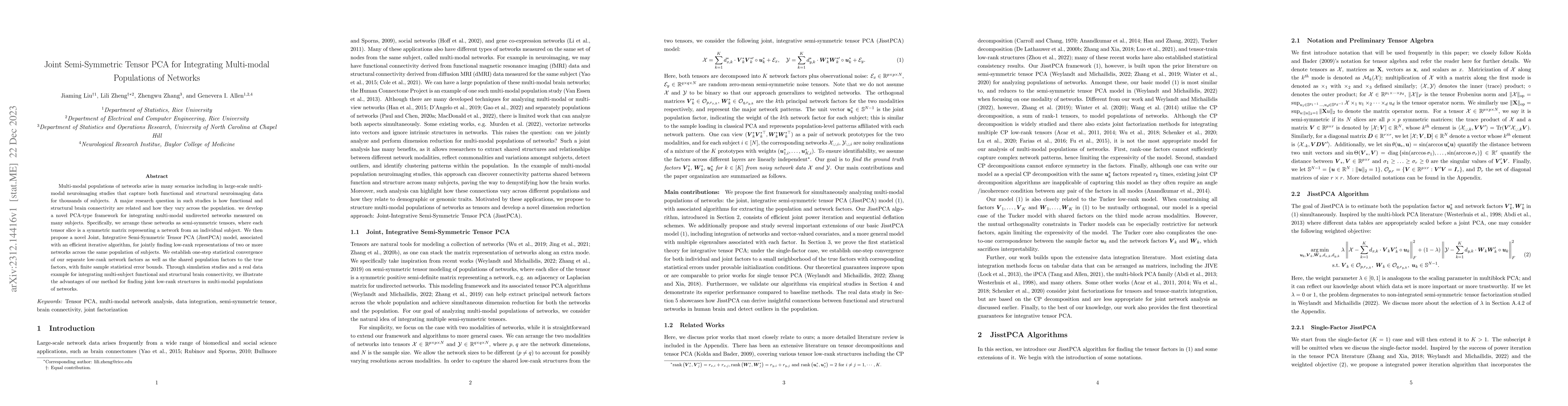 Thumbnail for Joint Semi-Symmetric Tensor PCA for Integrating Multi-modal Populations
  of Networks
