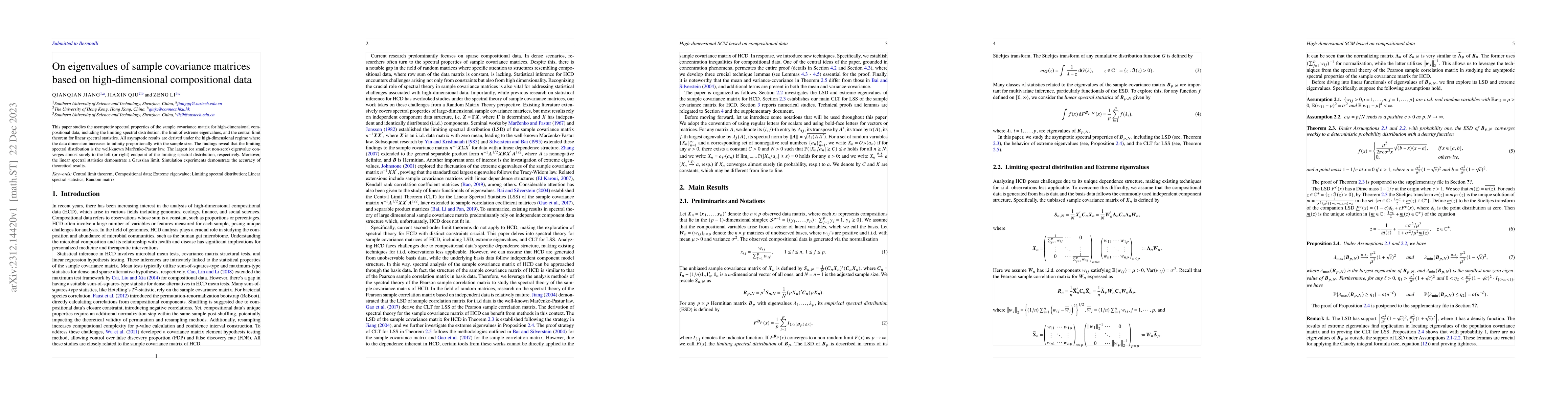 Thumbnail for On eigenvalues of sample covariance matrices based on high dimensional
  compositional data