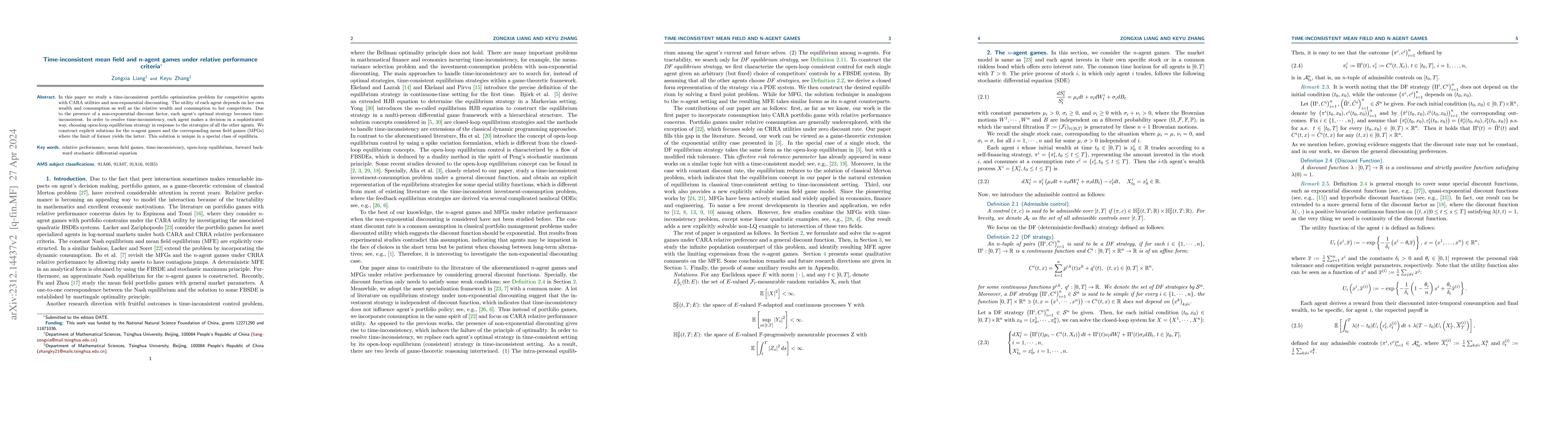 Thumbnail for Time-inconsistent mean field and n-agent games under relative
  performance criteria