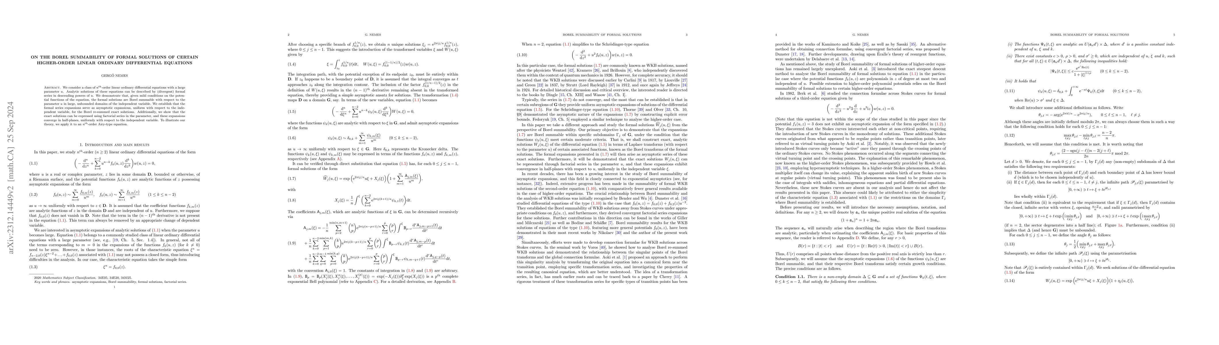 Thumbnail for On the Borel summability of formal solutions of certain higher-order
  linear ordinary differential equations