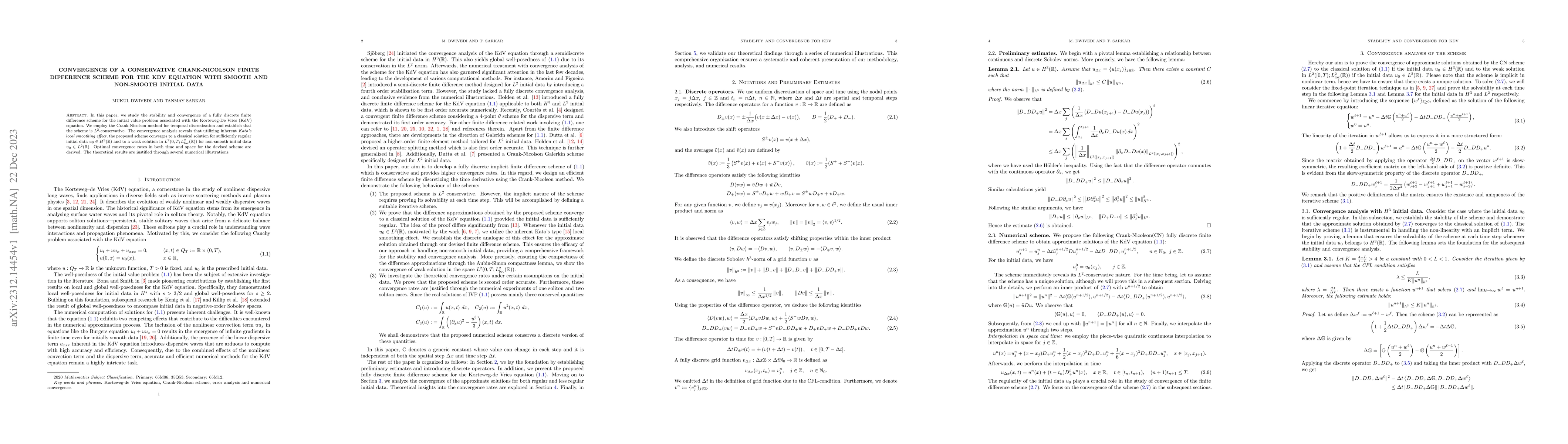 Thumbnail for Convergence of a conservative Crank-Nicolson finite difference scheme
  for the KdV equation with smooth and non-smooth initial data