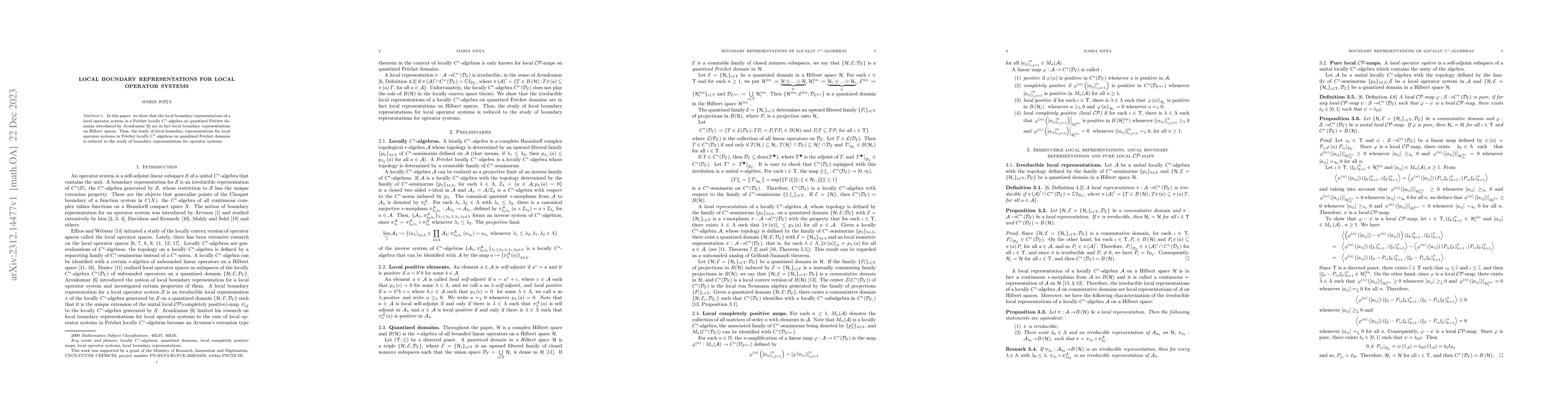 Thumbnail for Local boundary representations for local operator systems