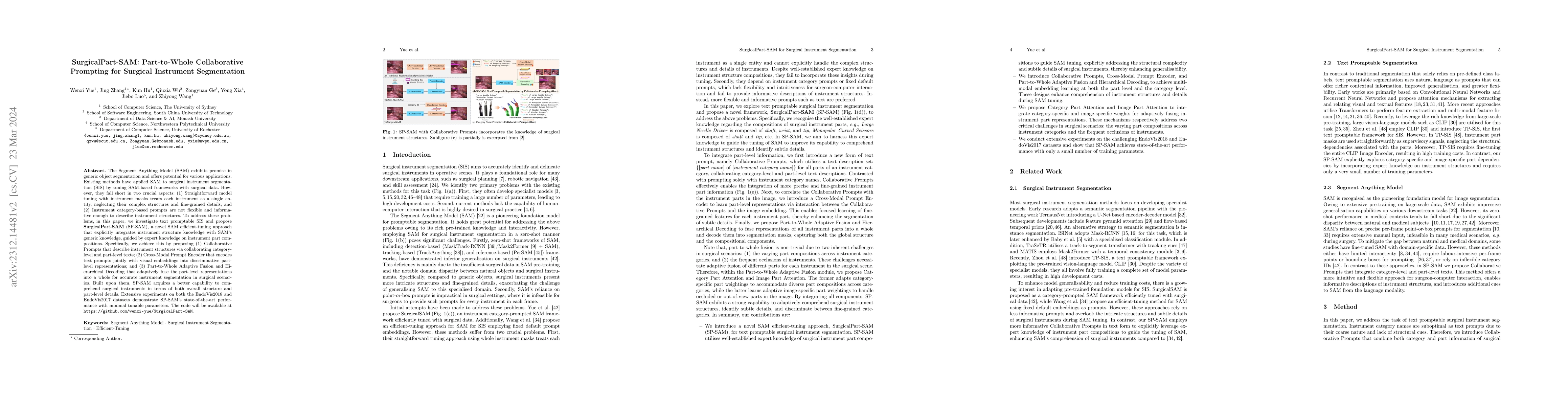 Thumbnail for SurgicalPart-SAM: Part-to-Whole Collaborative Prompting for Surgical
  Instrument Segmentation