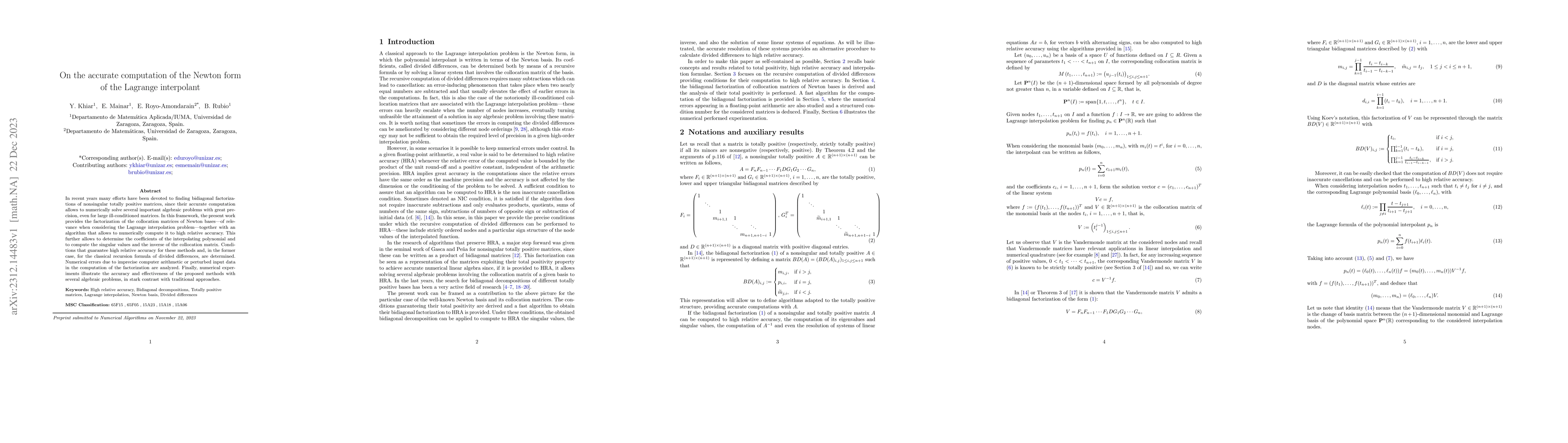 Thumbnail for On the accurate computation of the Newton form of the Lagrange
  interpolant