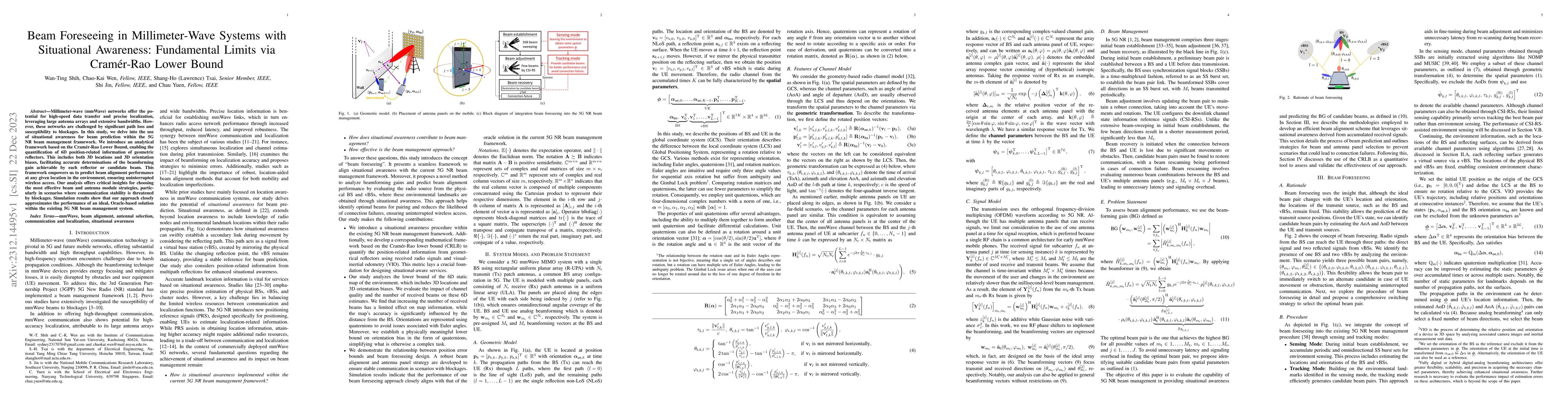 Thumbnail for Beam Foreseeing in Millimeter-Wave Systems with Situational Awareness:
  Fundamental Limits via Cram\'{e}r-Rao Lower Bound