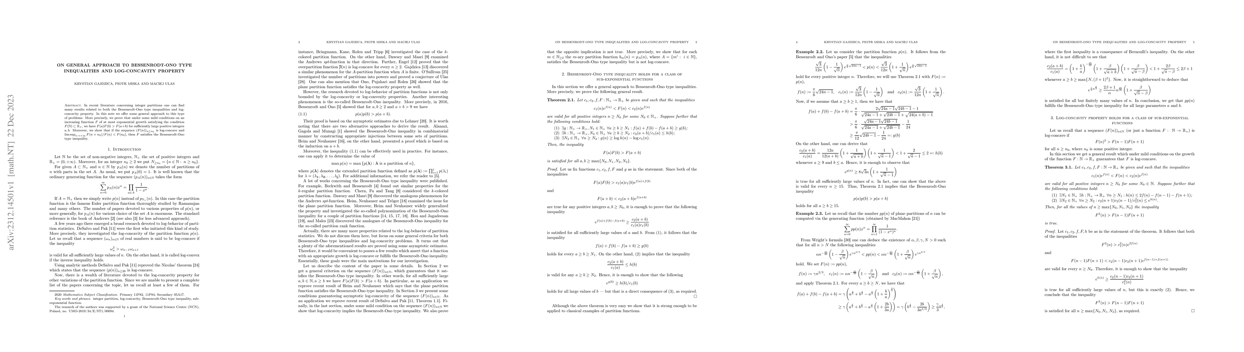 Thumbnail for On general approach to Bessenrodt-Ono type inequalities and
  log-concavity property