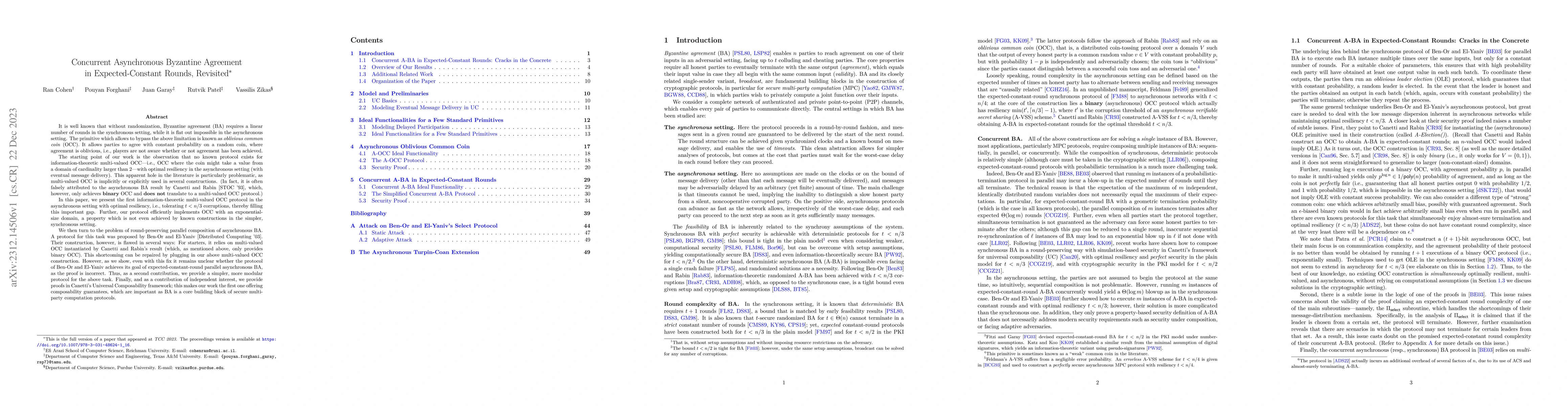 Thumbnail for Concurrent Asynchronous Byzantine Agreement in Expected-Constant Rounds,
  Revisited