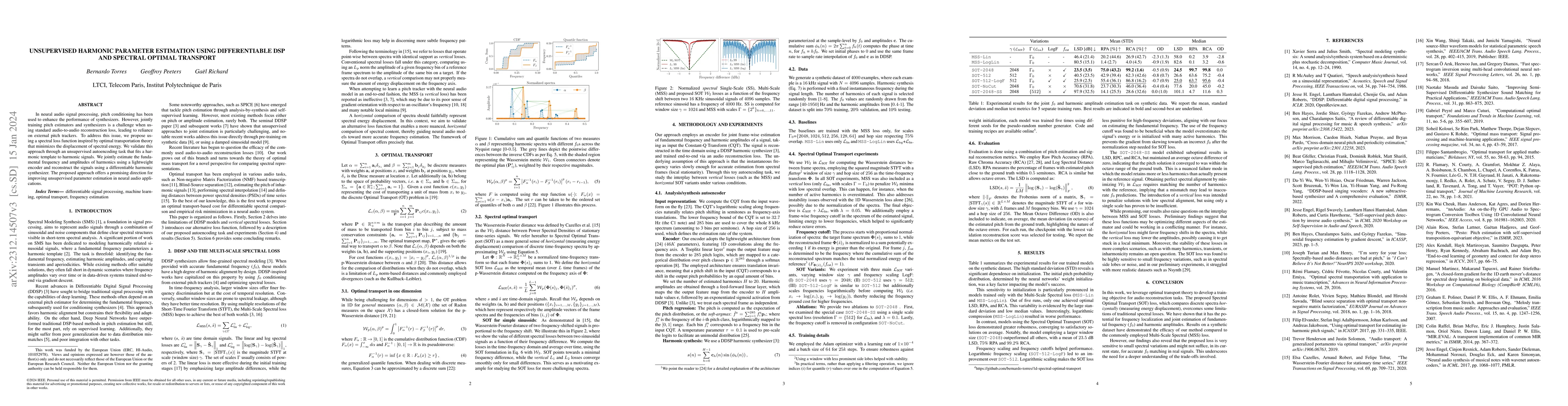 Thumbnail for Unsupervised Harmonic Parameter Estimation Using Differentiable DSP and
  Spectral Optimal Transport