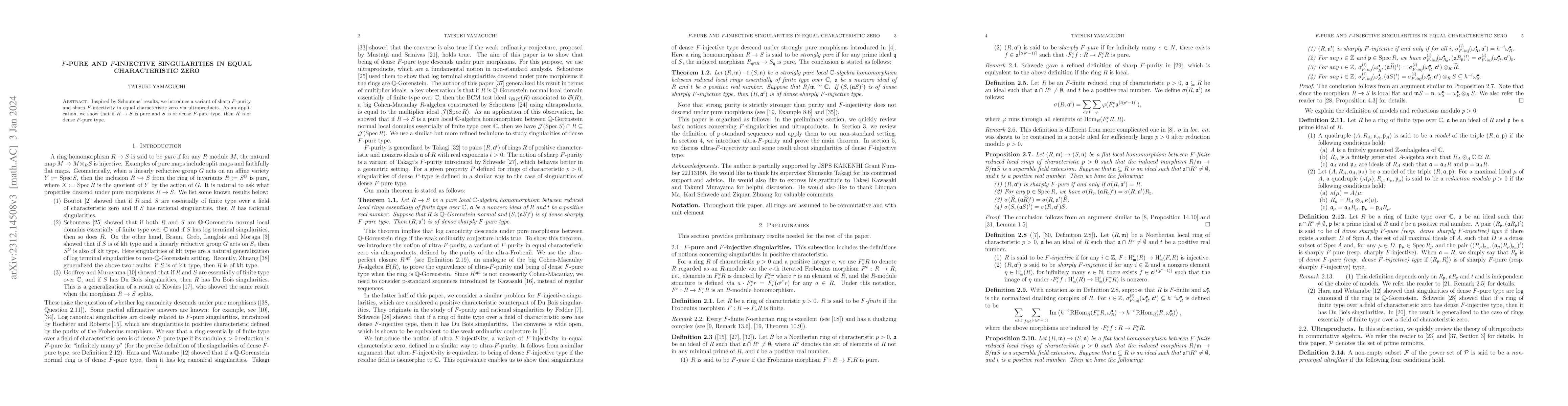 Thumbnail for $F$-pure and $F$-injective singularities in equal characteristic zero