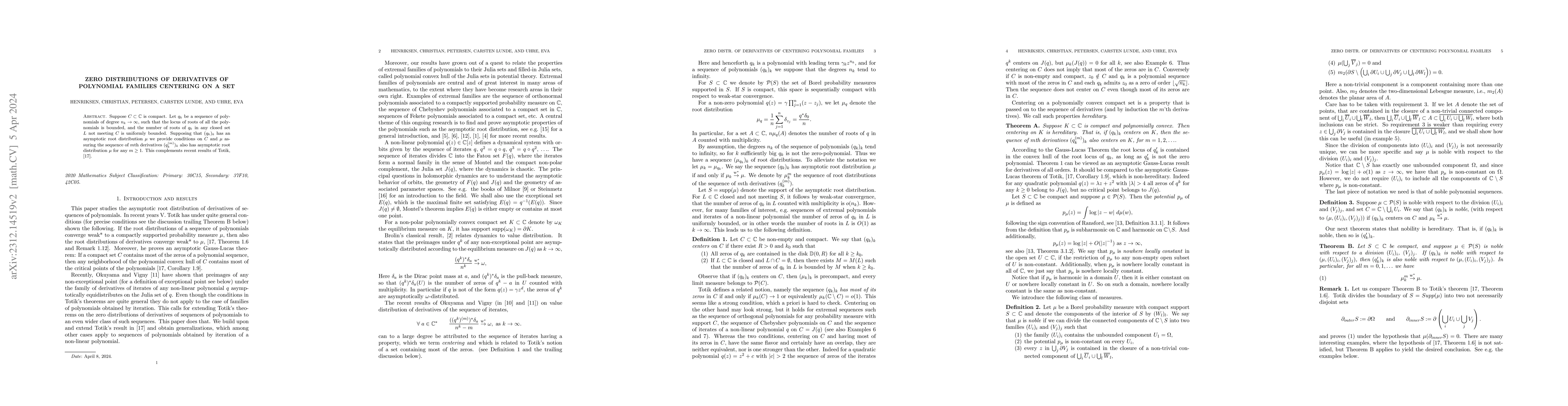 Thumbnail for Zero distributions of derivatives of polynomial families centering on a
  set
