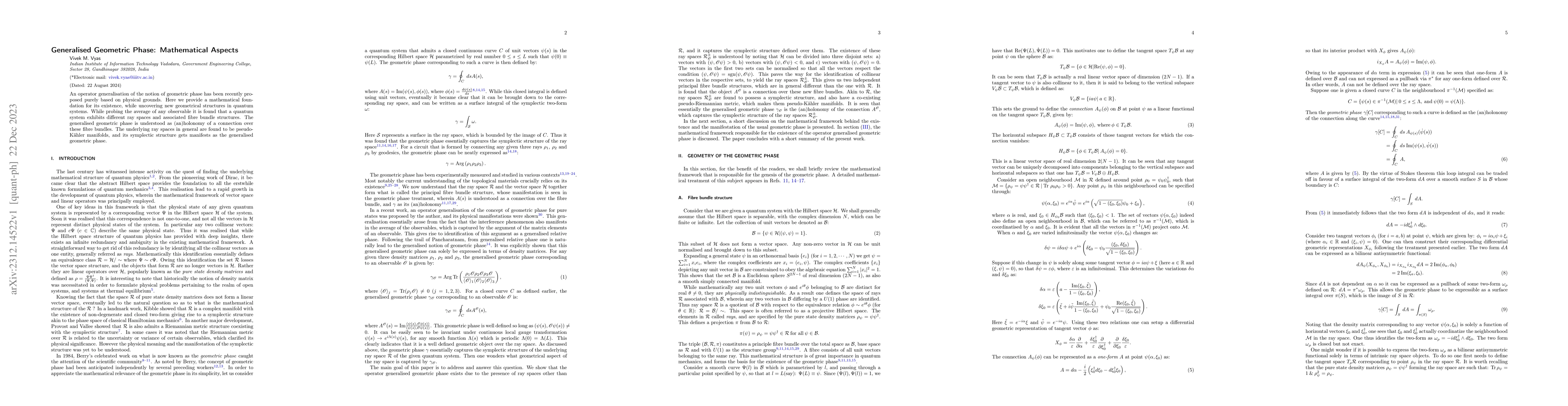 Thumbnail for Generalised Geometric Phase: Mathematical Aspects
