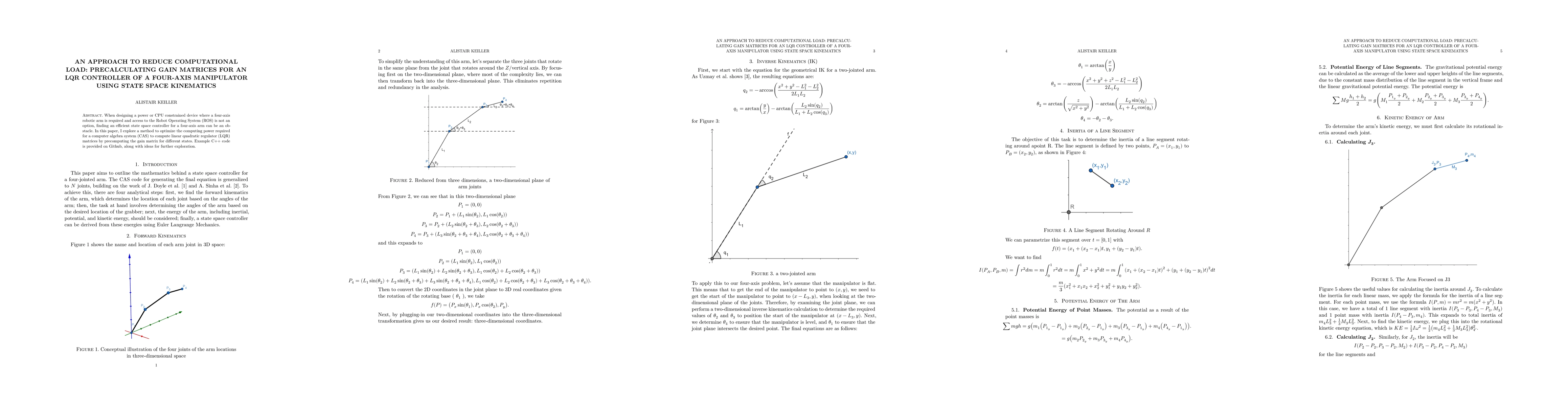 Thumbnail for An Approach to Reduce Computational Load: Precalculating Gain Matrices
  for an LQR Controller of a Four-Axis Manipulator Using State Space Kinematics