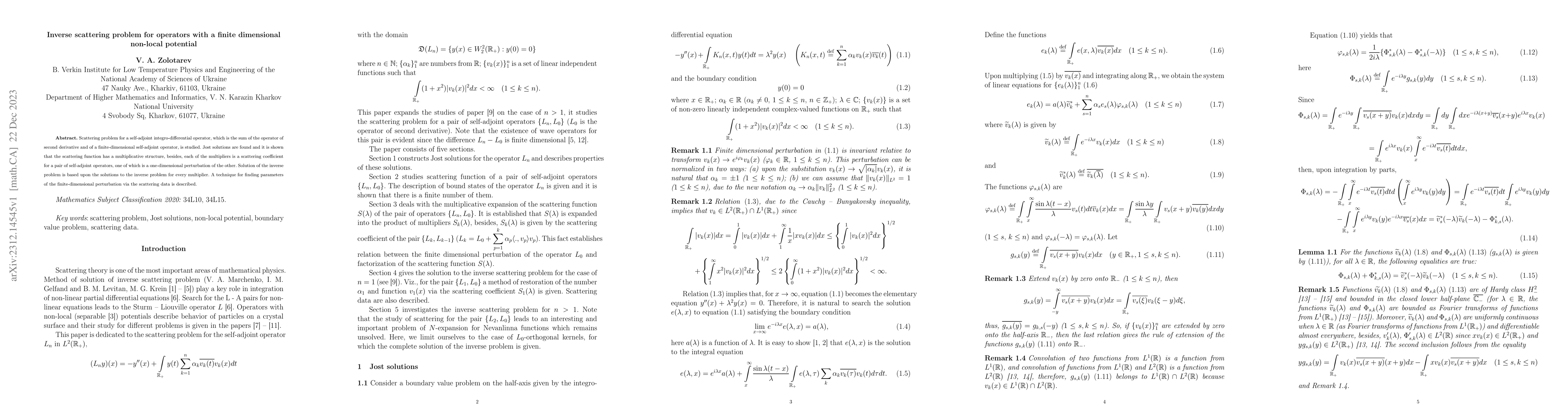 Thumbnail for Inverse scattering problem for operators with a finite dimensional
  non-local potential