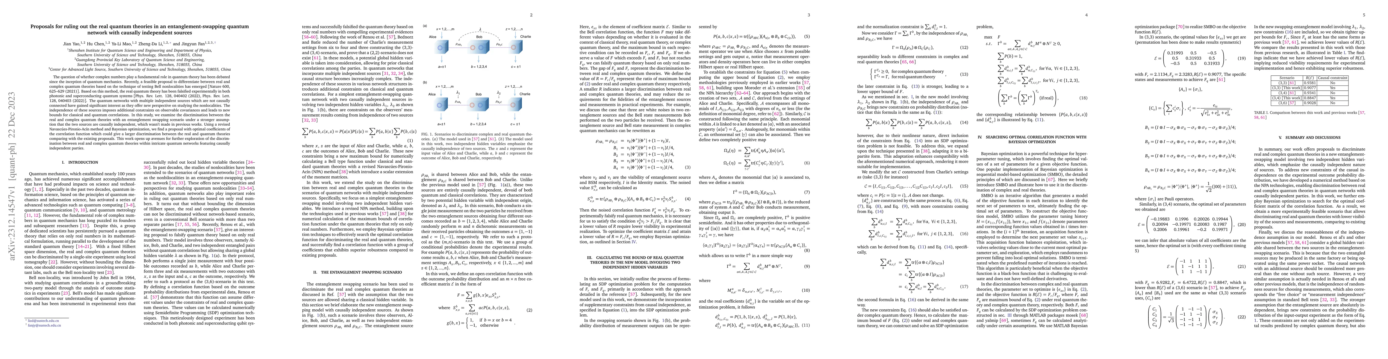 Thumbnail for Proposals for ruling out the real quantum theories in an
  entanglement-swapping quantum network with causally independent sources