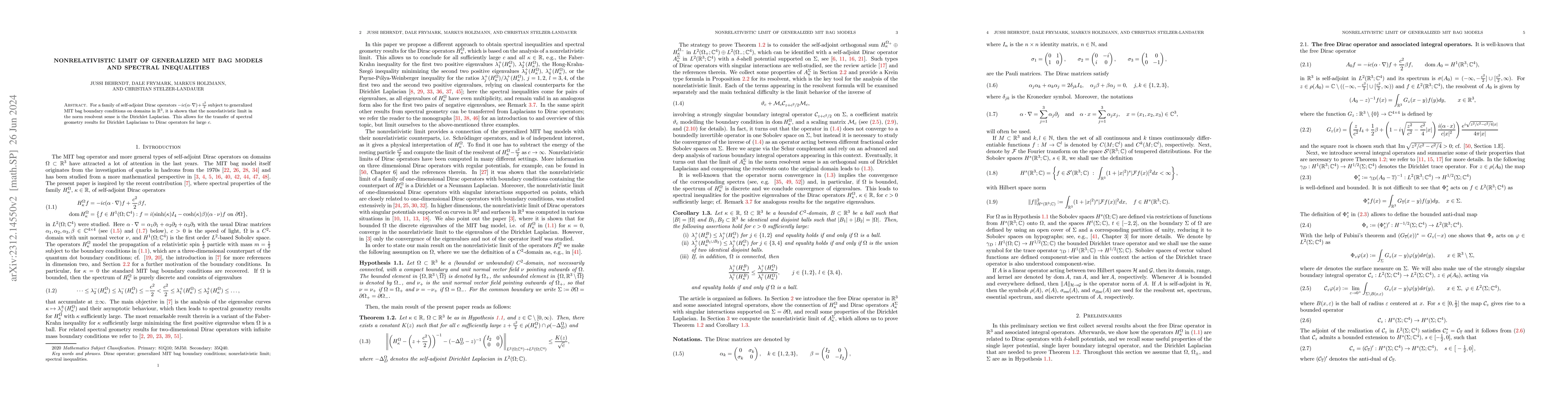 Thumbnail for Nonrelativistic Limit of Generalized MIT Bag Models and Spectral
  Inequalities