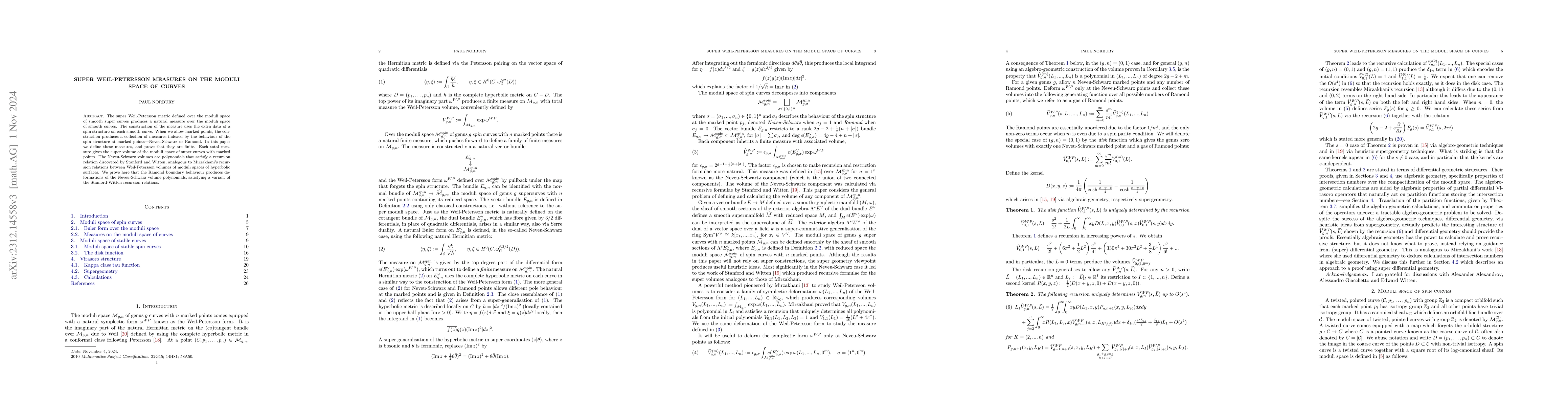 Thumbnail for A family of finite measures on the moduli space of curves and super
  volumes