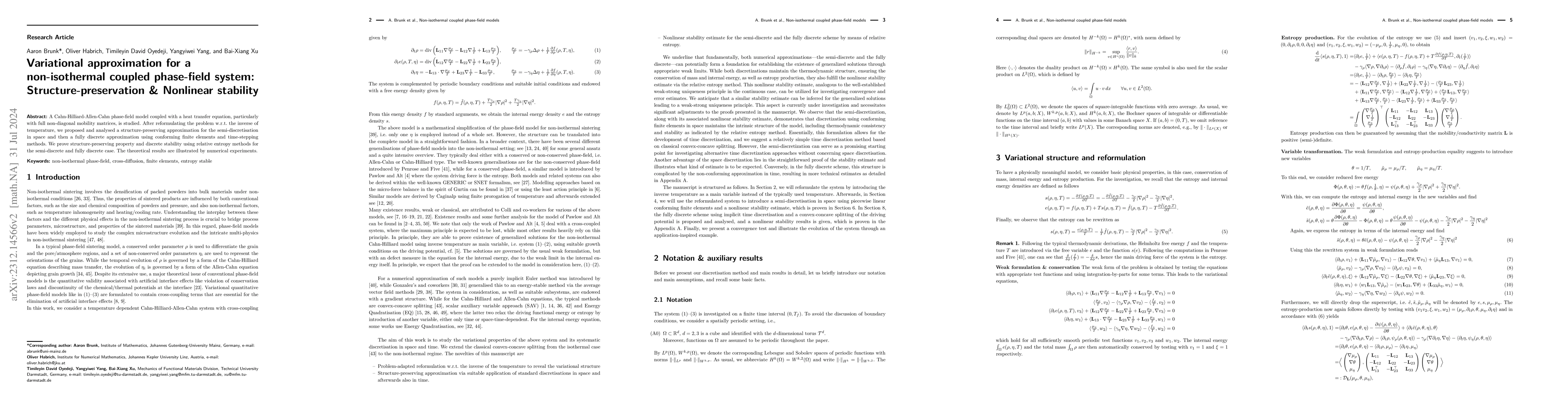 Thumbnail for Variational approximation for a non-isothermal coupled phase-field
  system: Structure-preservation & Nonlinear stability