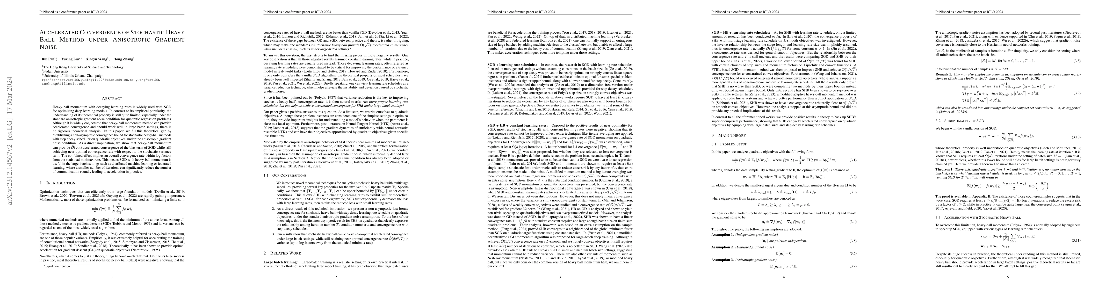 Thumbnail for Accelerated Convergence of Stochastic Heavy Ball Method under
  Anisotropic Gradient Noise