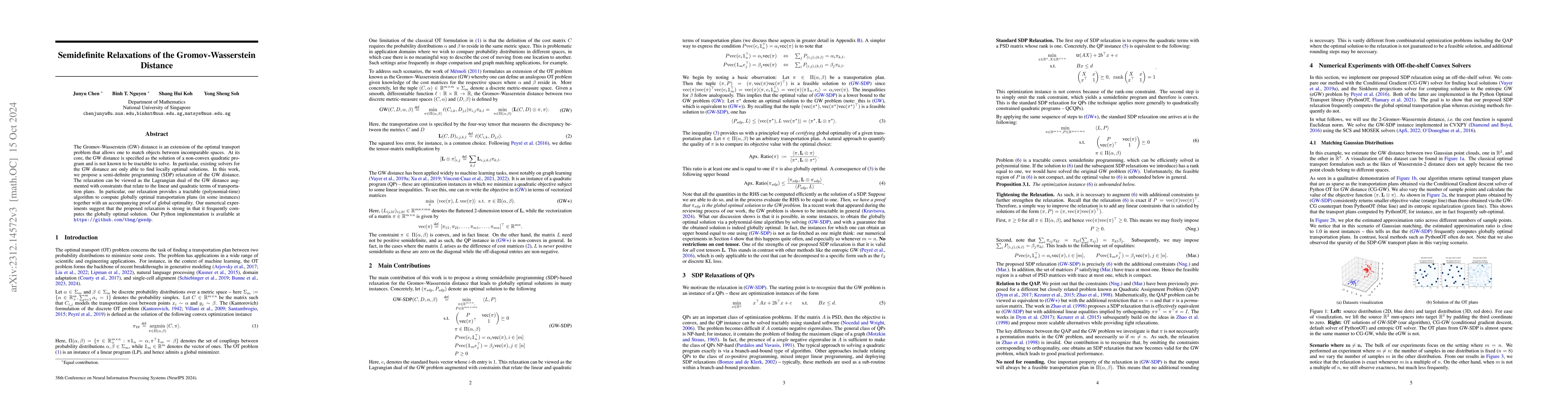 Thumbnail for Semidefinite Relaxations of the Gromov-Wasserstein Distance
