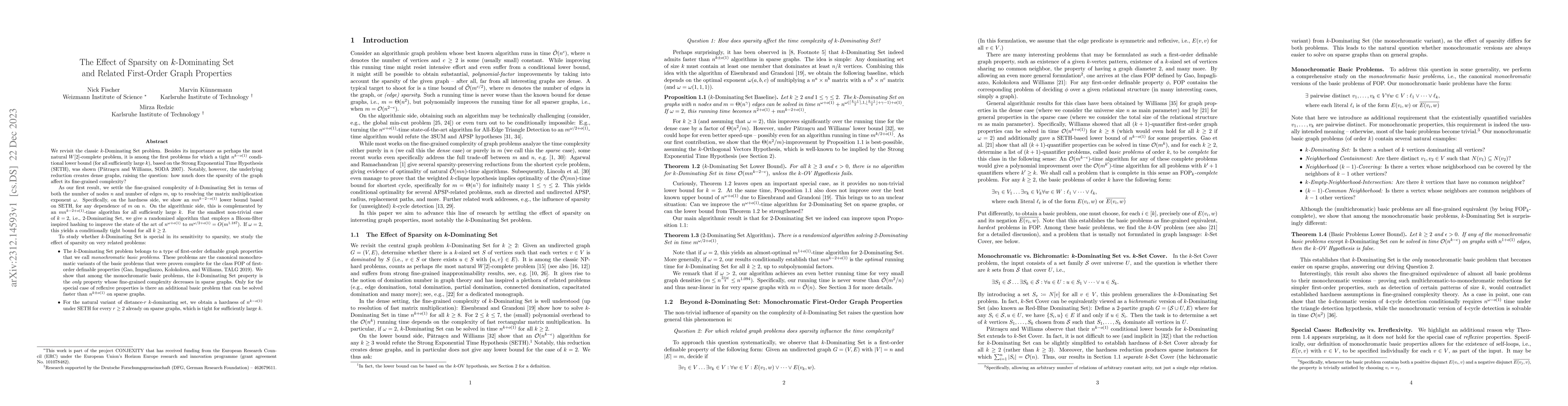 Thumbnail for The Effect of Sparsity on $k$-Dominating Set and Related First-Order
  Graph Properties