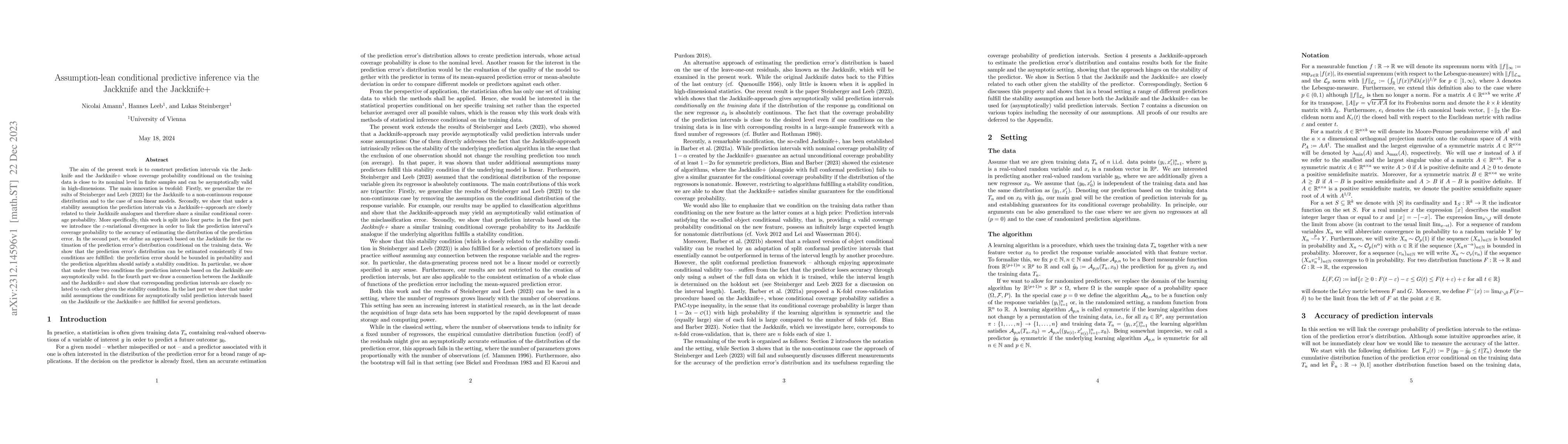 Thumbnail for Assumption-lean conditional predictive inference via the Jackknife and
  the Jackknife+