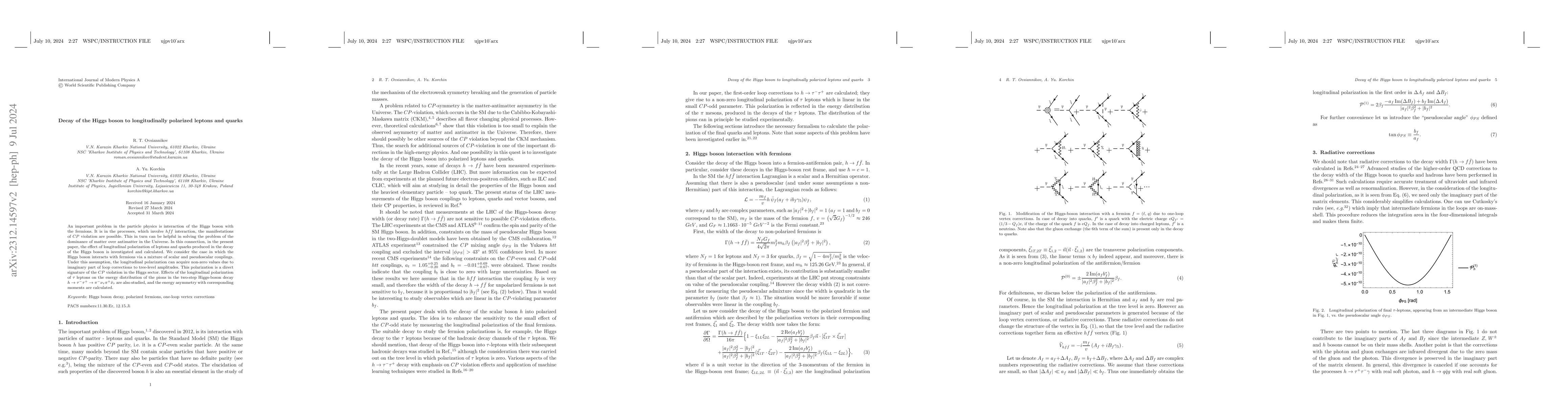 Thumbnail for Decay of the Higgs boson to longitudinally polarized leptons and quarks