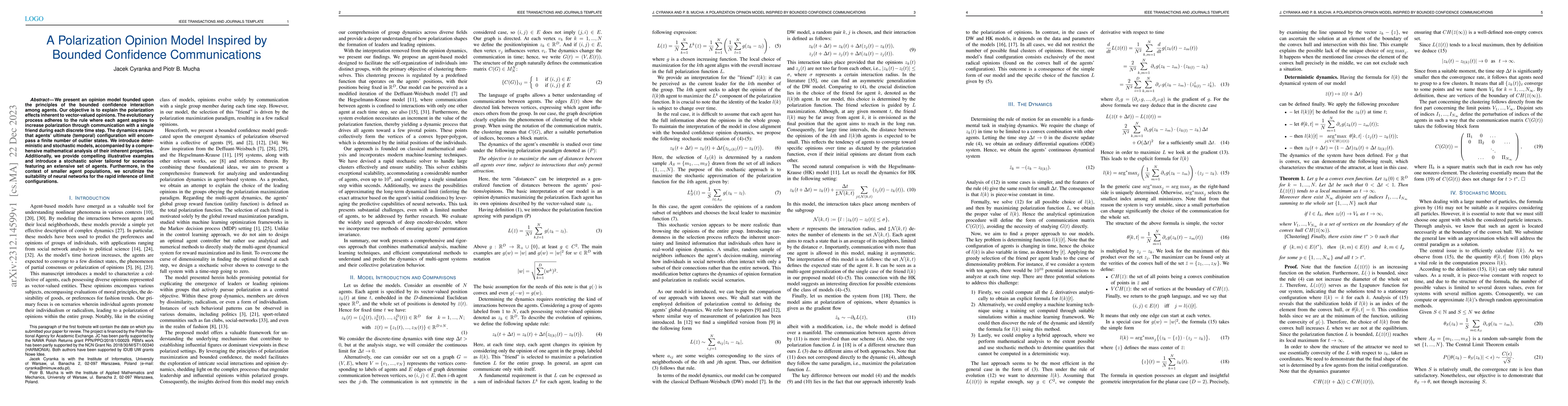 Thumbnail for A Polarization Opinion Model Inspired by Bounded Confidence
  Communications