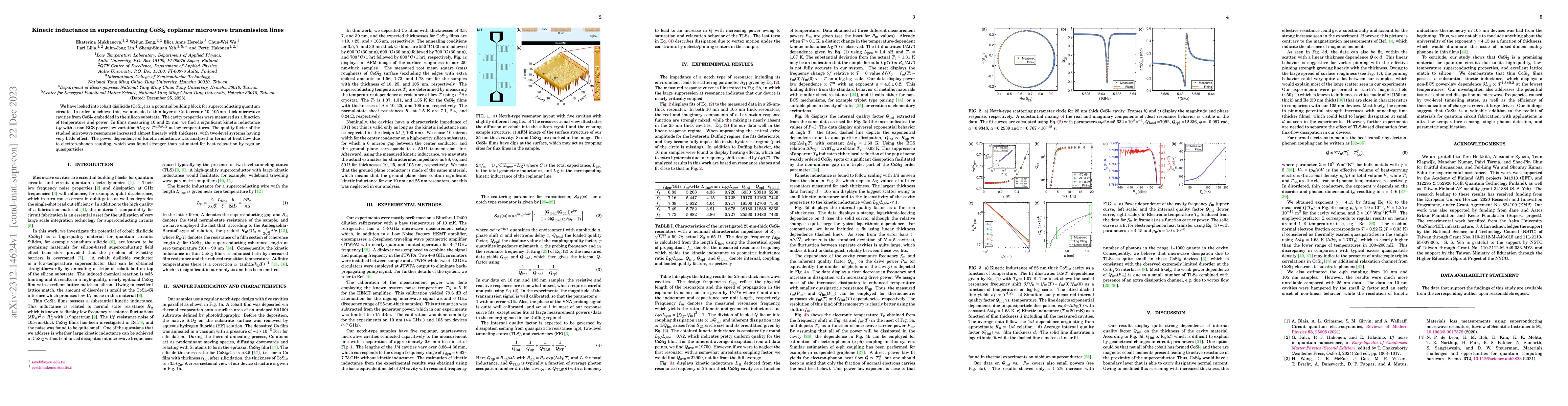 Thumbnail for Kinetic inductance in superconducting CoSi$_2$ coplanar microwave
  transmission lines