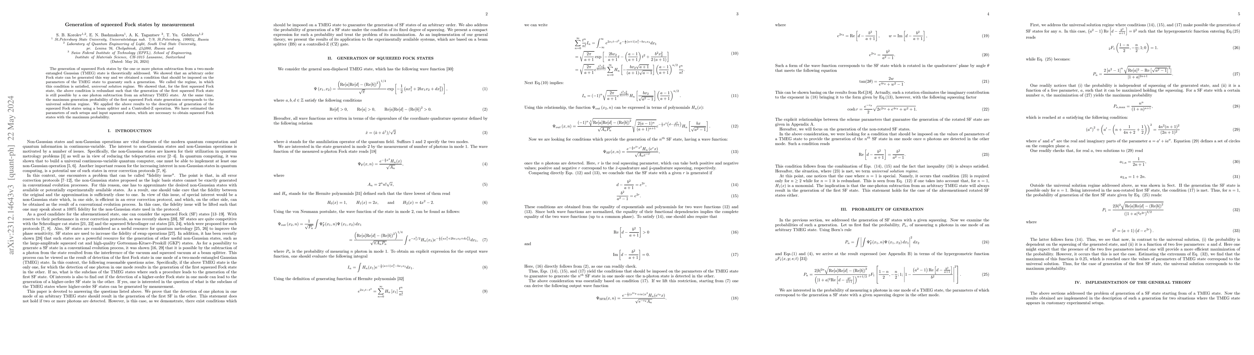 Thumbnail for Generation of squeezed Fock states by measurement