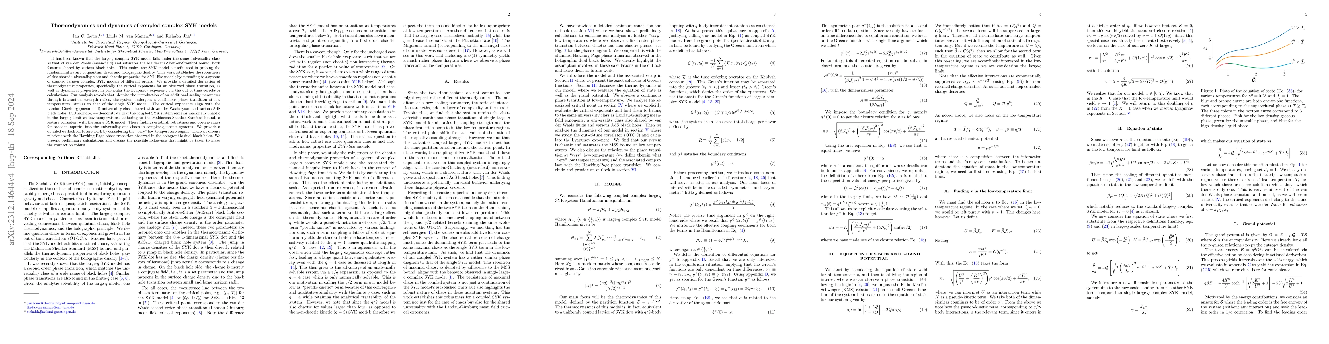 Thumbnail for Thermodynamics and dynamics of coupled complex SYK models