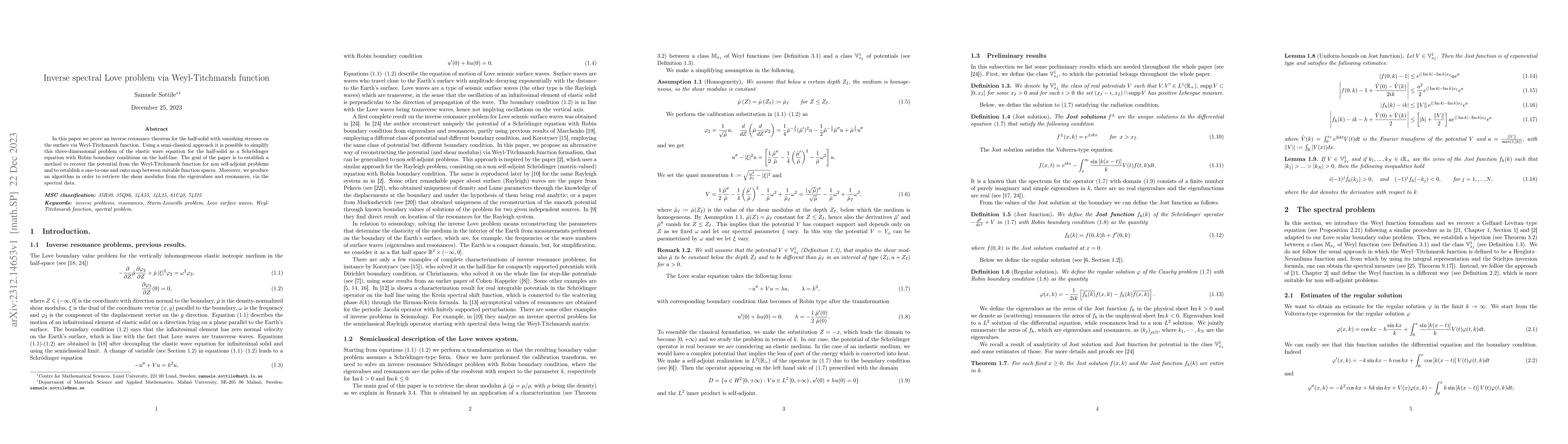 Thumbnail for Inverse spectral Love problem via Weyl-Titchmarsh function