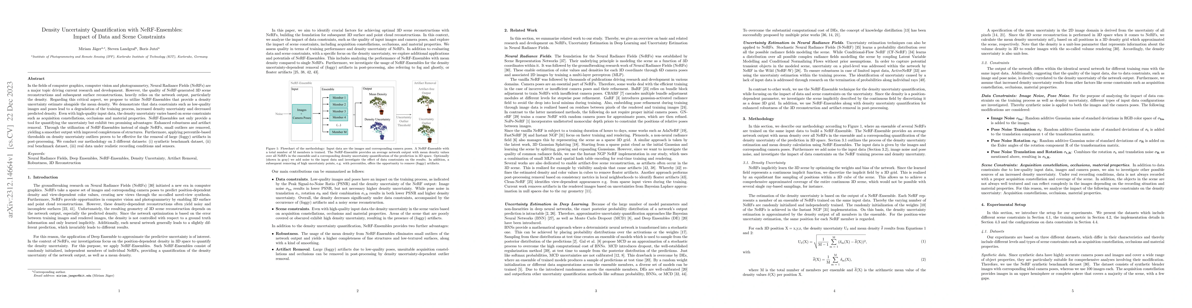 Thumbnail for Density Uncertainty Quantification with NeRF-Ensembles: Impact of Data
  and Scene Constraints