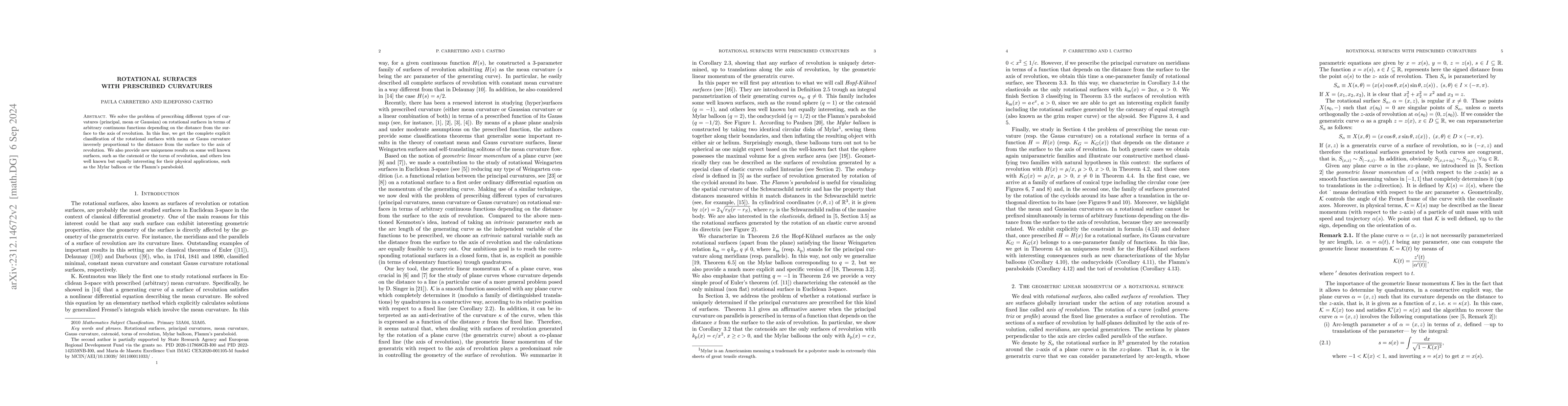 Thumbnail for Rotational surfaces with prescribed curvatures