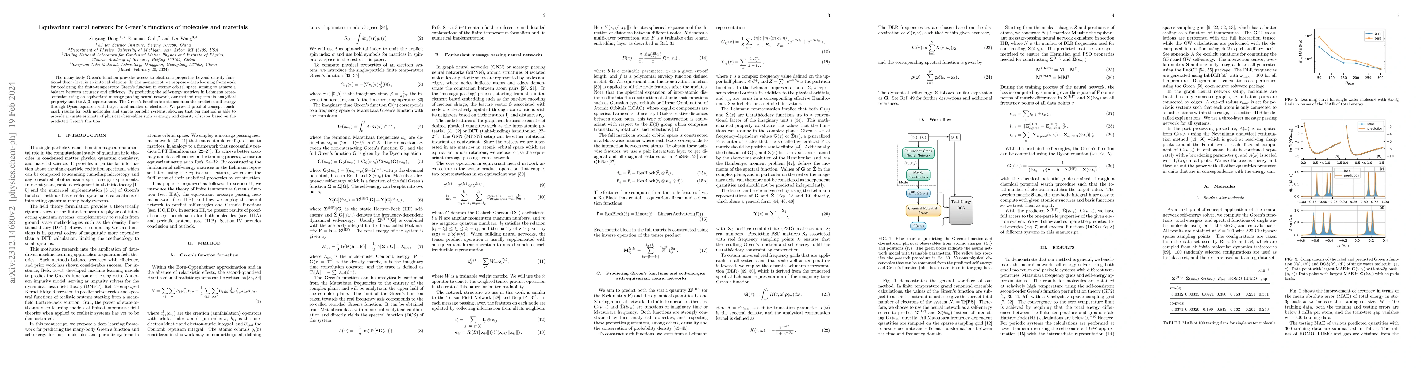 Thumbnail for Equivariant neural network for Green's functions of molecules and
  materials
