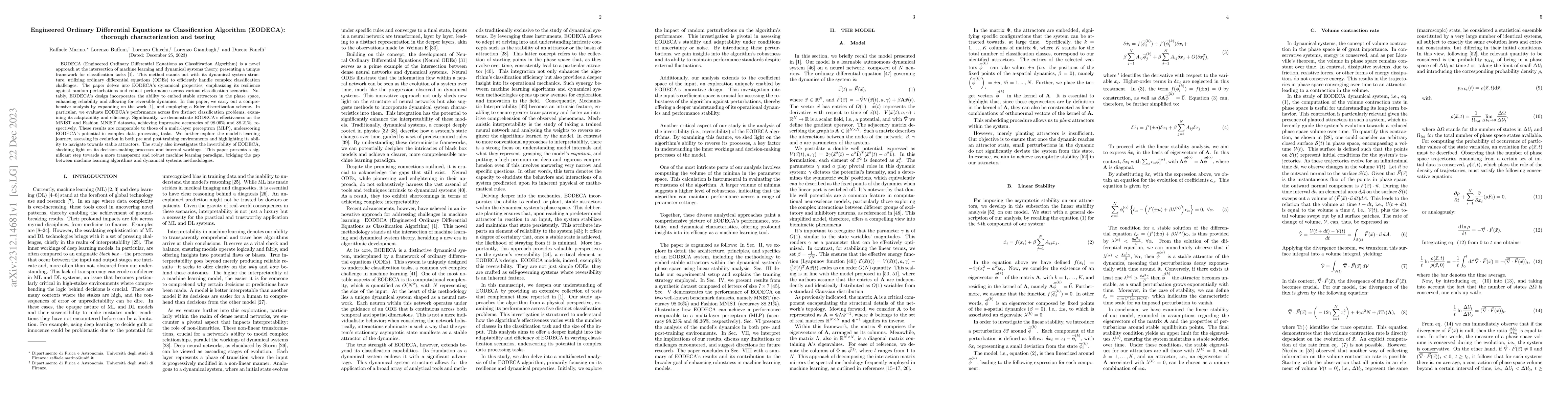 Thumbnail for Engineered Ordinary Differential Equations as Classification Algorithm
  (EODECA): thorough characterization and testing